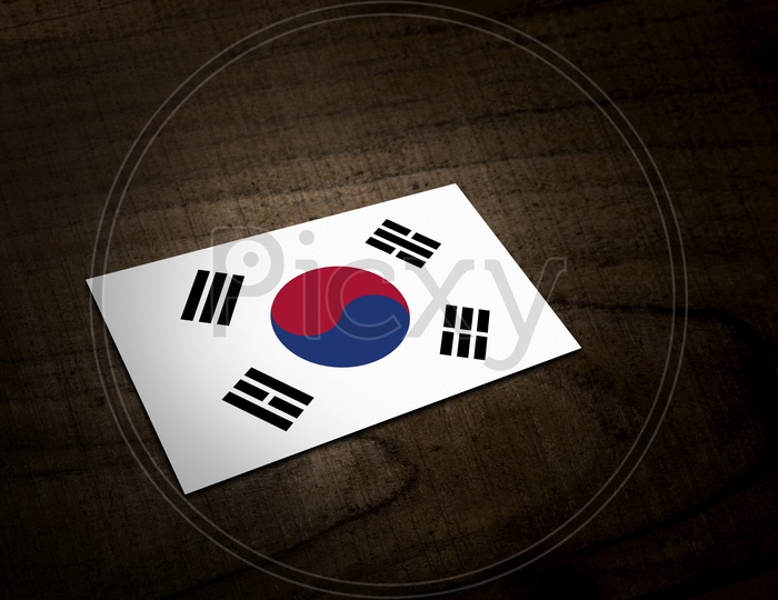 South Korea   National Flag On an Wooden Background
