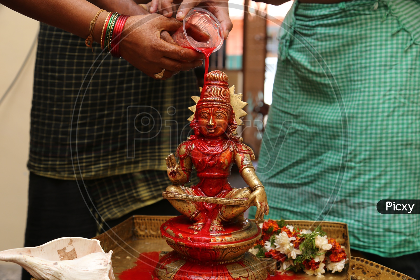 Image of kumkumabhishekam is the showering of red powder water on ...