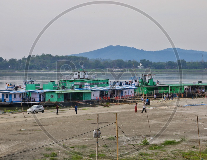 Ferry at the bank of Brahmaputra river