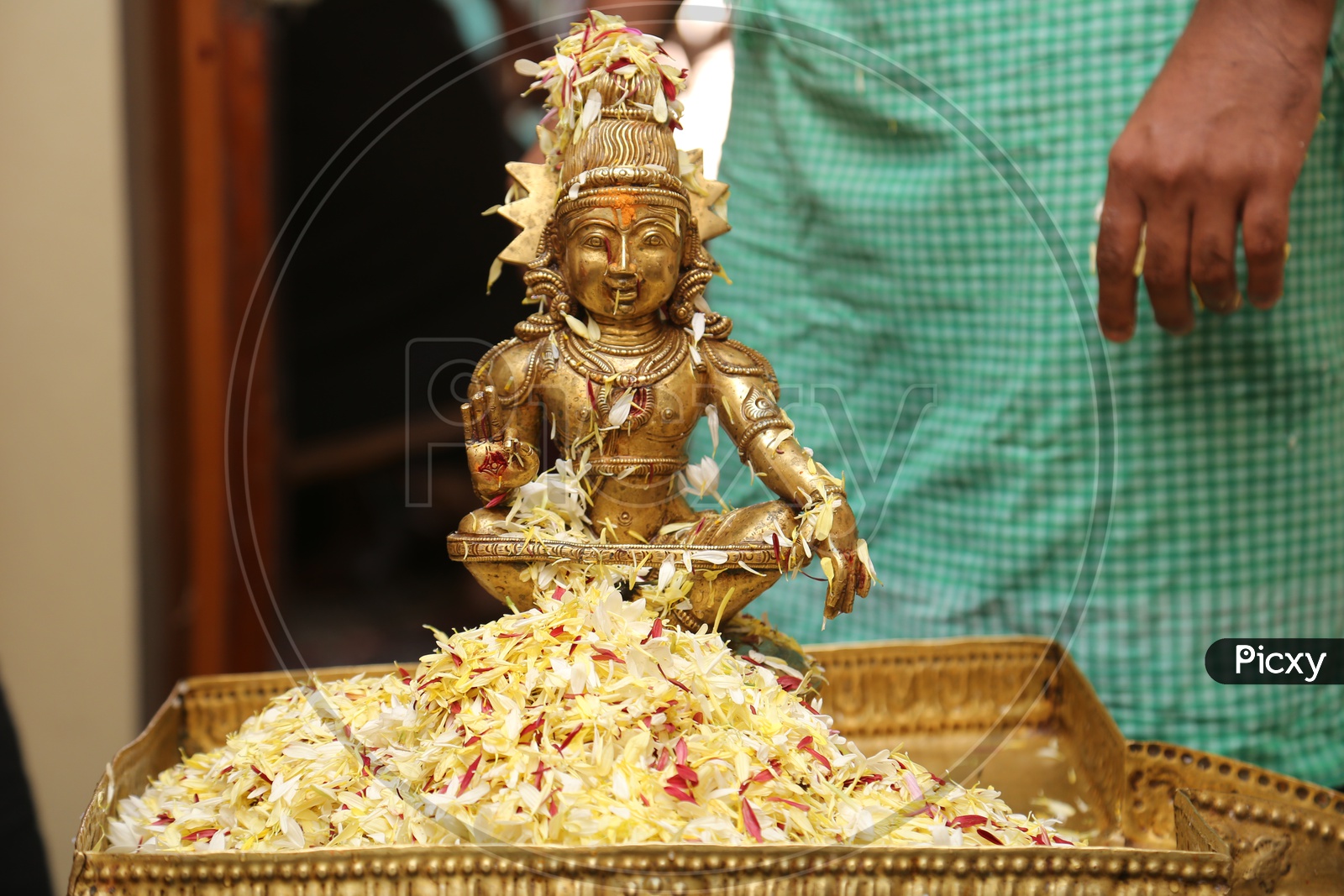 Puspabhishekam is the showering of flowers on  Lord Ayyappa