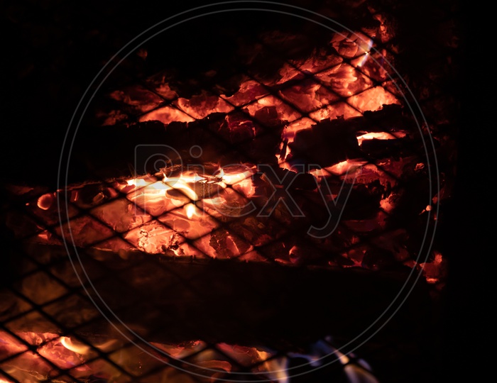 Coal and wooden Grill at camping