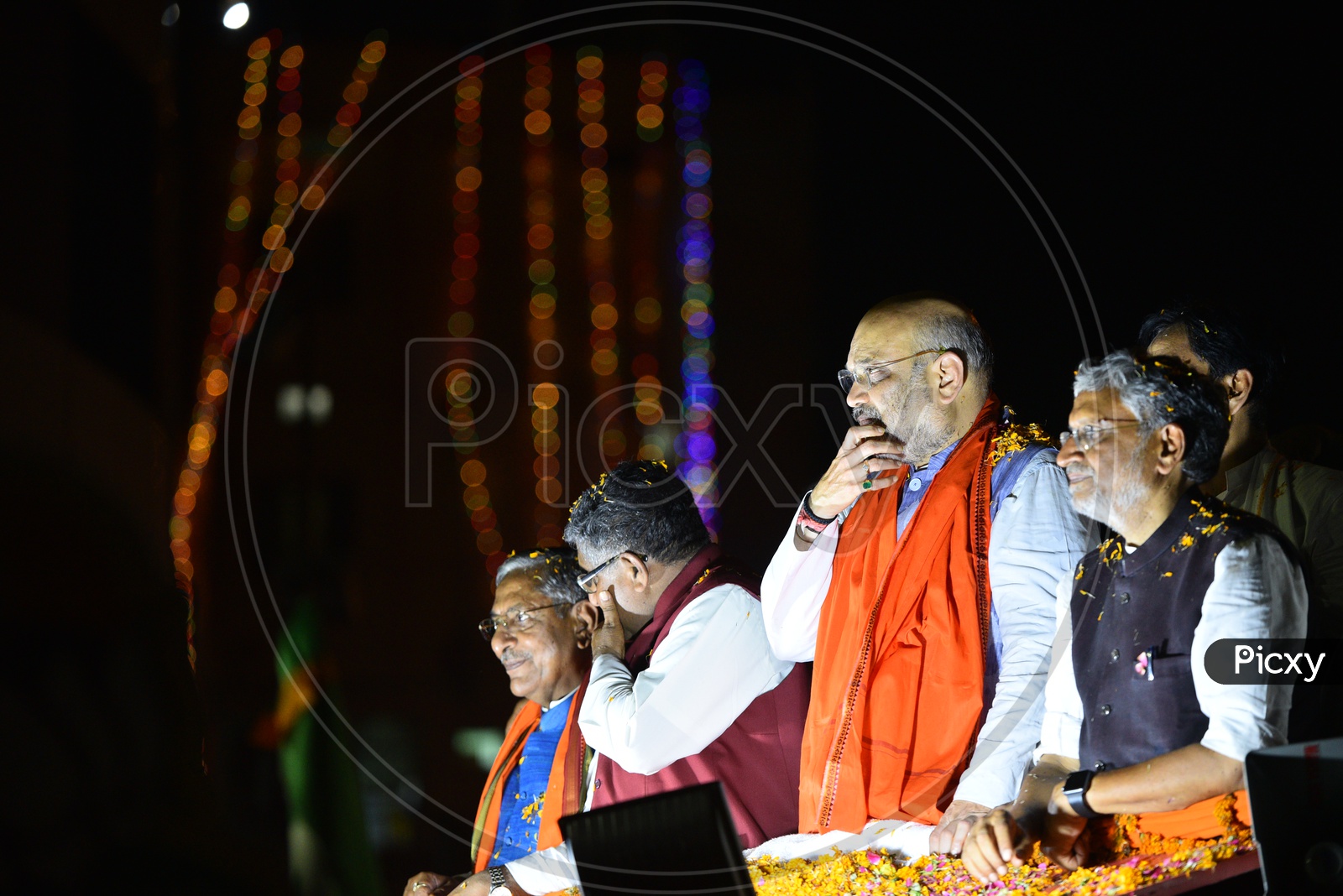 Amit Shah  President of BJP  and Giriraj Singh  MSME Minister Government of India  In an Election Campaign Rally  In Patna , Bihar  For Lok Sabha Elections 2019