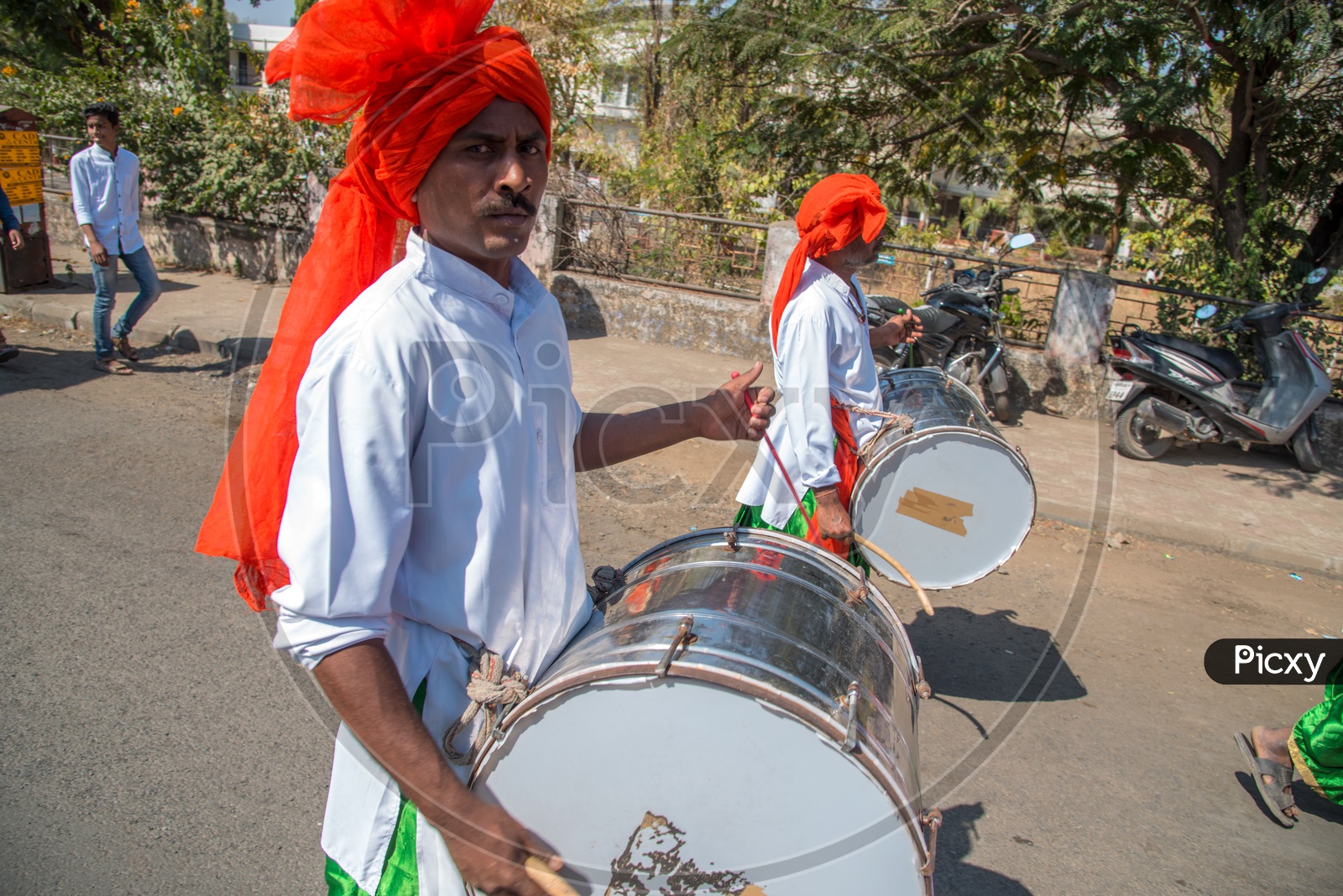 Indian Drum Artists Playing Drums On Indian Streets For The Occasion Of Republic Day Celebrations