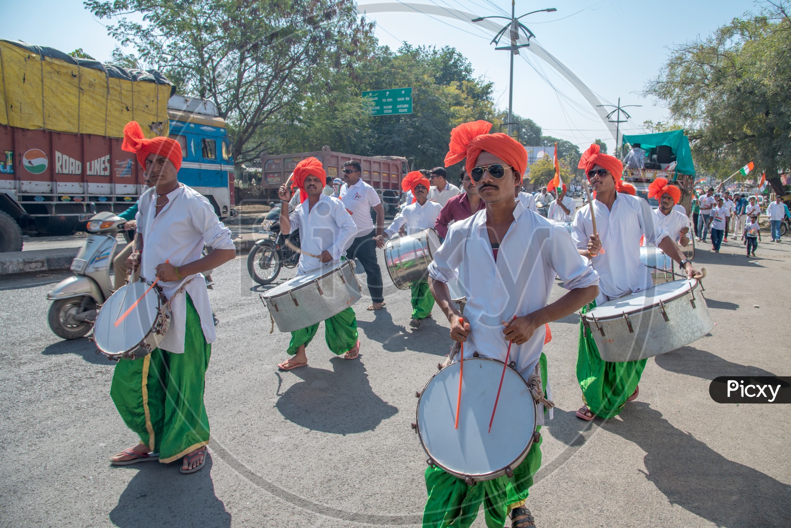 Indian Drum Artists Playing Drums on The Streets  For Republic Day