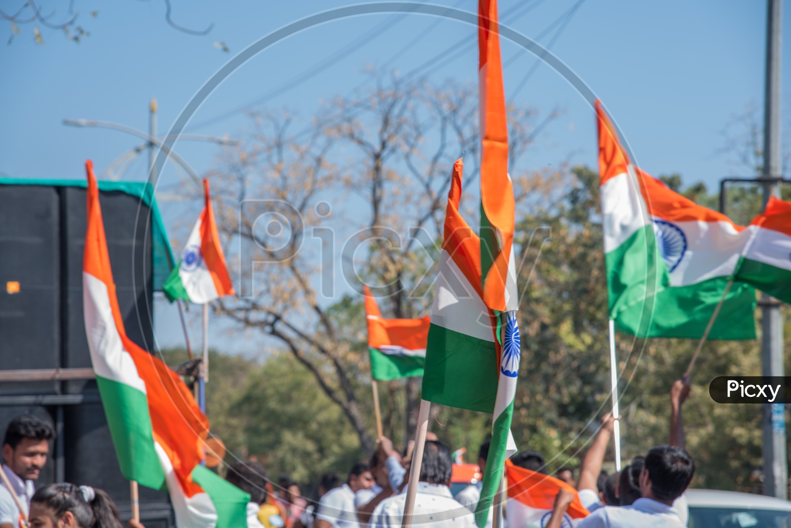 Indian Youth Waving The Indian National Tri Color Flag in a Road Rally on the Occasion Of  Republic Day Celebrations
