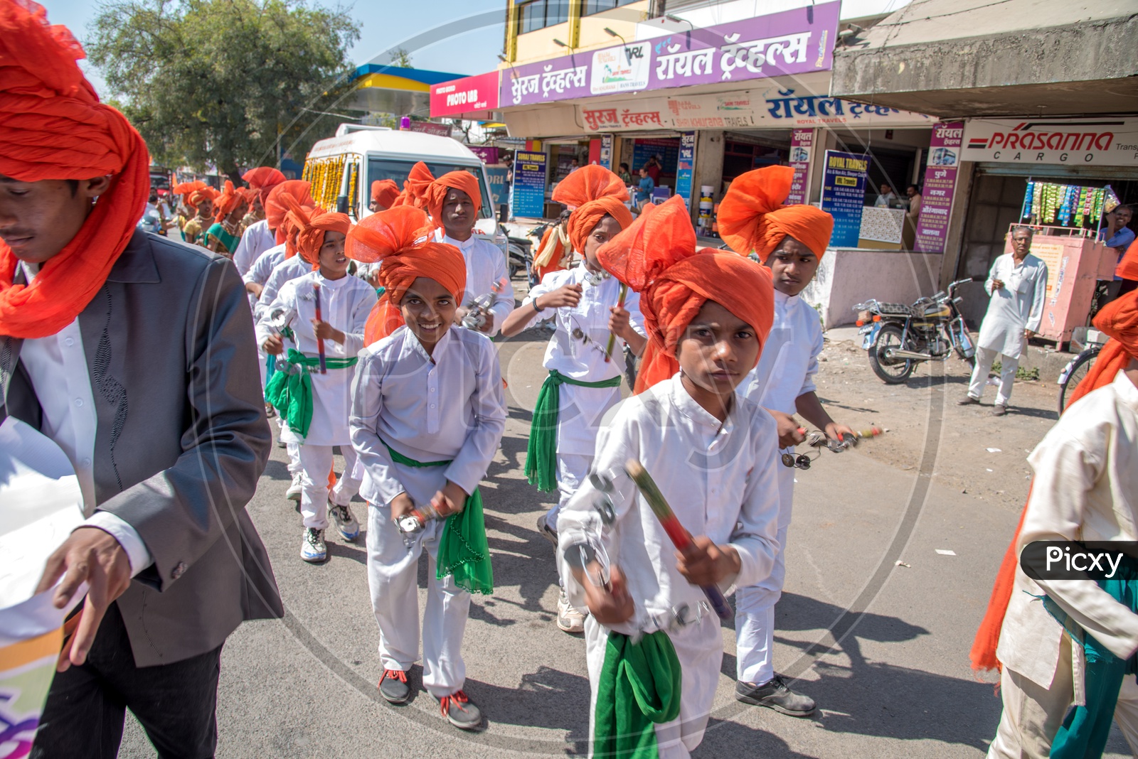 Indian Children Playing Dhandiya or Kolattam in a Road Show on the Occasion Of Republic day On India Streets