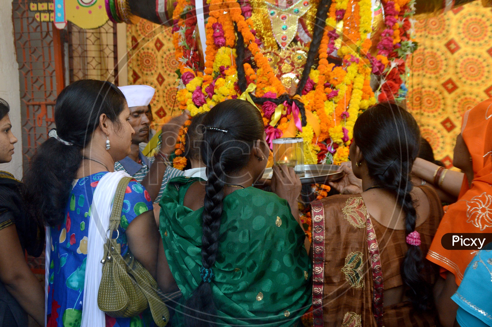 Woman Devotees At The Mandapas Of Marbat Festival In Nagpur