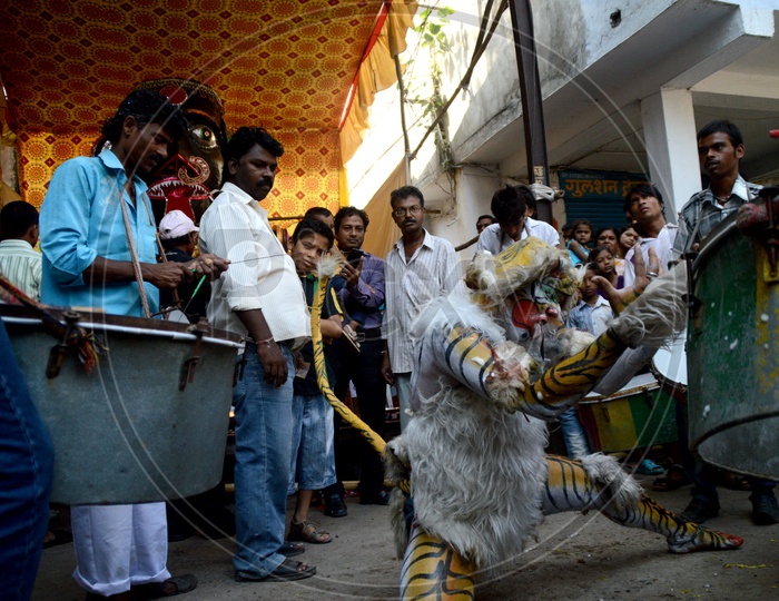 Nagpur Man In Lion Dress Dancing On the Procession Of Marbat