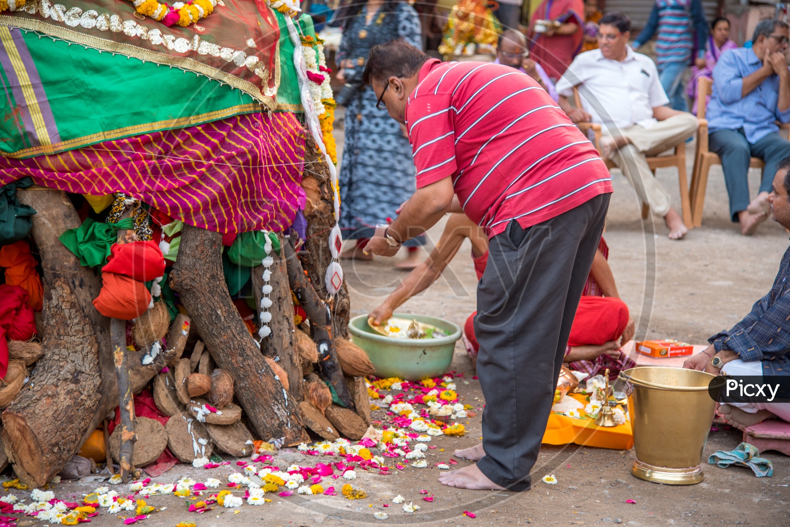 Image Of Indian People Celebrating Holika Dahan A Worship By Firing ...