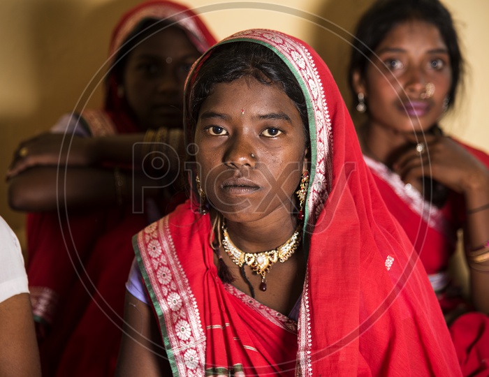 Tribal Woman Wearing The Traditional  Tribal Dress At World Tribal Day Celebrations in  Amravathi