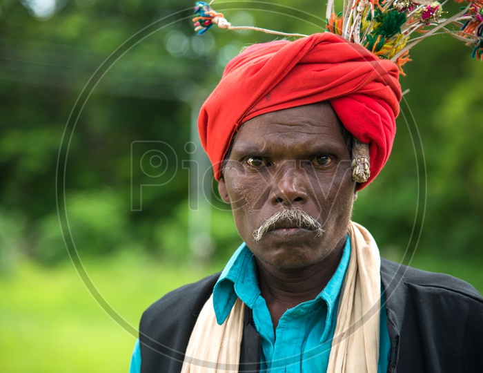 Portrait Of a Tribal Man At World Tribal Day Celebrations  in Amravathi