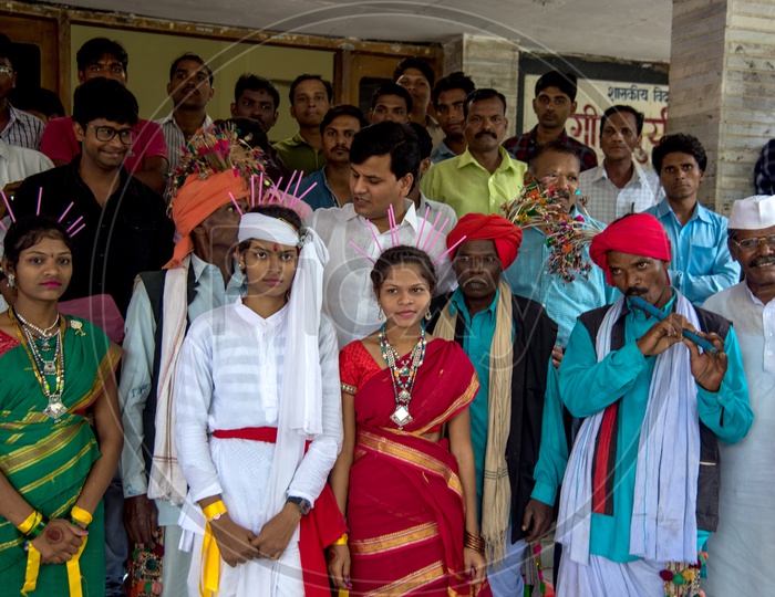 Tribal People Celebarting The World Tribal Day By Performing  tribal  Music  At Amravathi