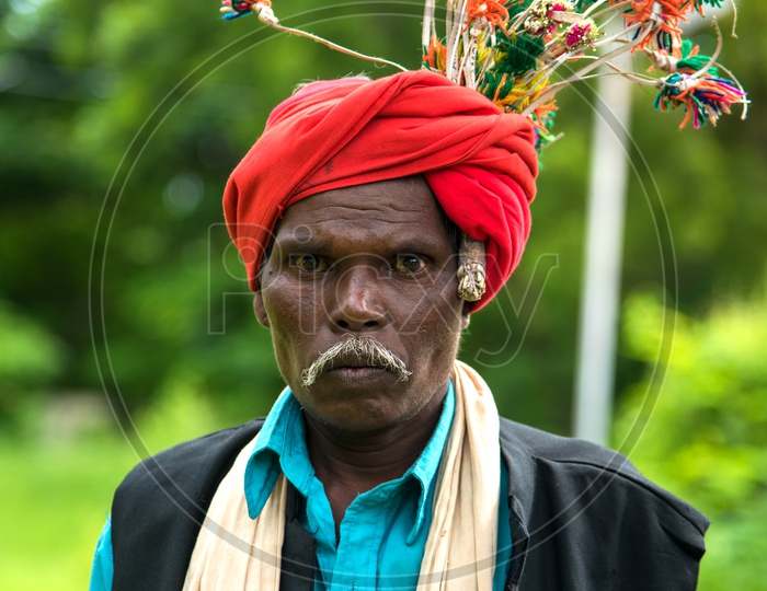 Portrait Of a Tribal Man At World Tribal Day Celebrations  in Amravathi