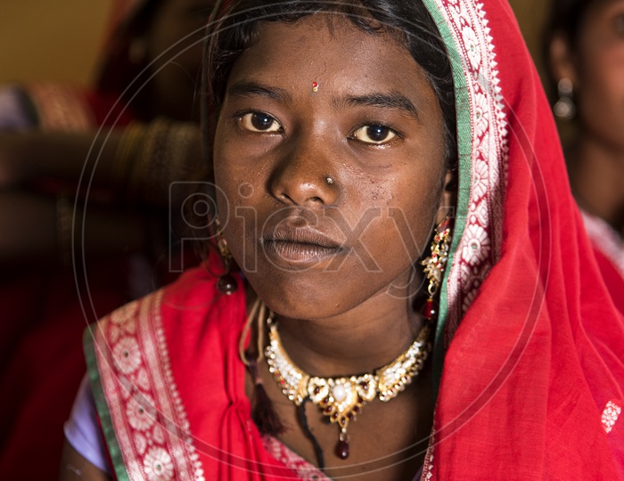 Tribal Tribal Woman Wearing The Traditional  Tribal Dress At World Tribal Day Celebrations in  Amravathi