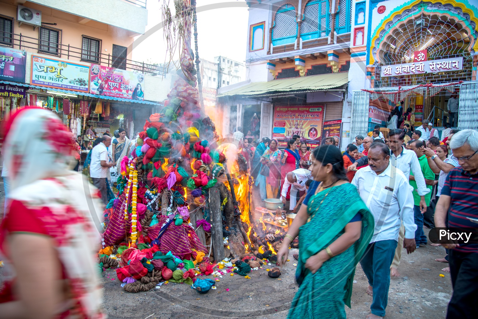 Image Of Indian People Celebrating Holika Dahan A Worship By Firing ...