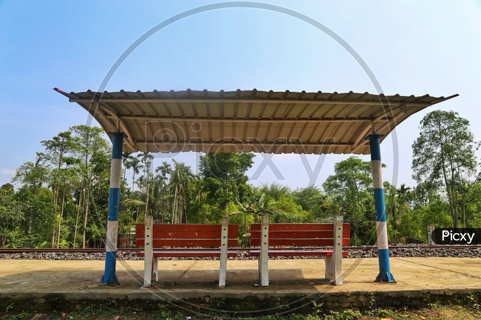 Benches With Shelters in a Railway Platform