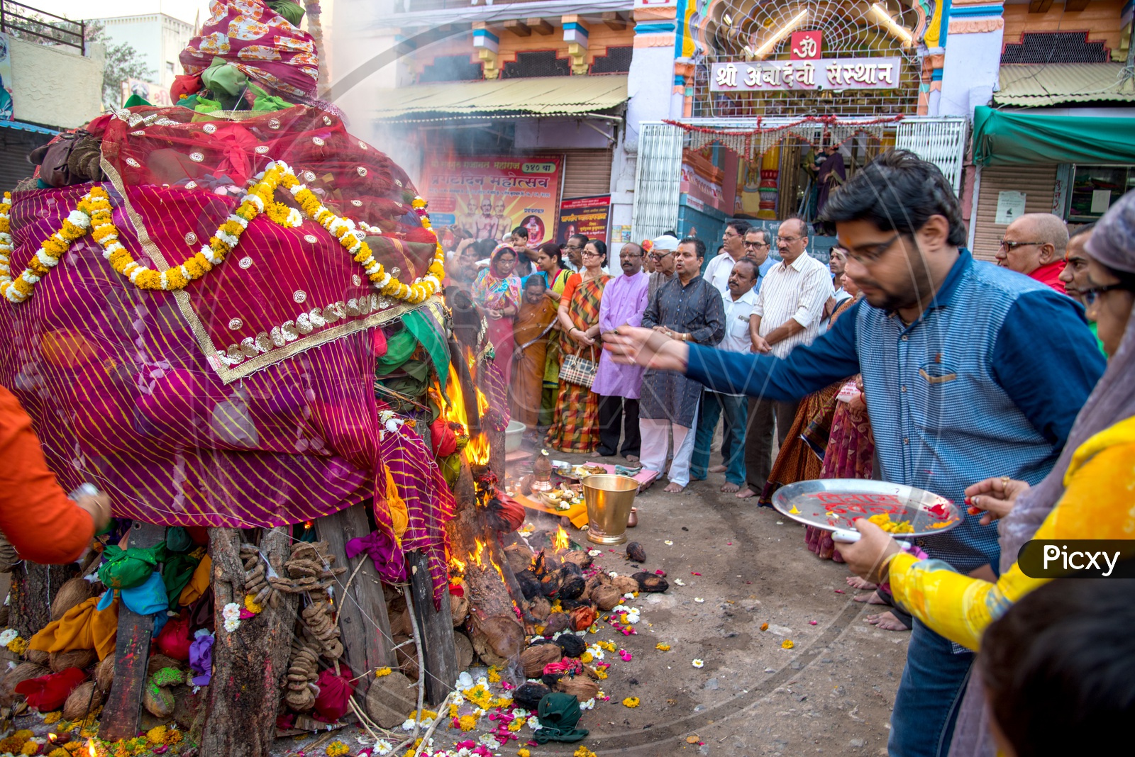 Image Of Indian People Celebrating Holika Dahan A Worship By Firing ...