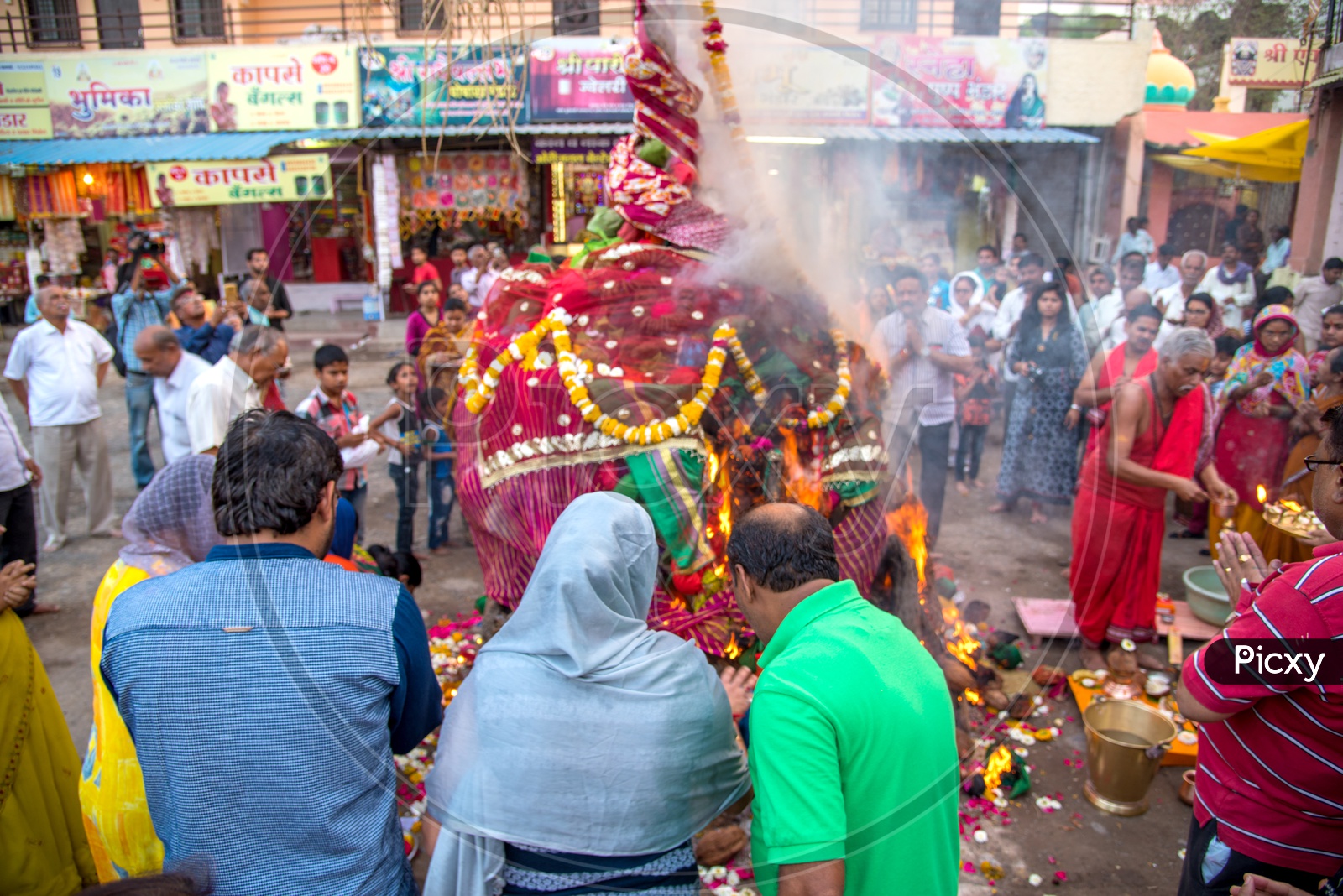 Image Of Indian People Celebrating Holika Dahan A Worship By Firing ...