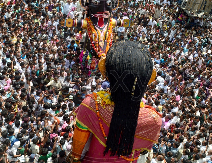 Pili ( Yellow ) Marbat Procession On The Street Of Nagpur During The Marbat Festival