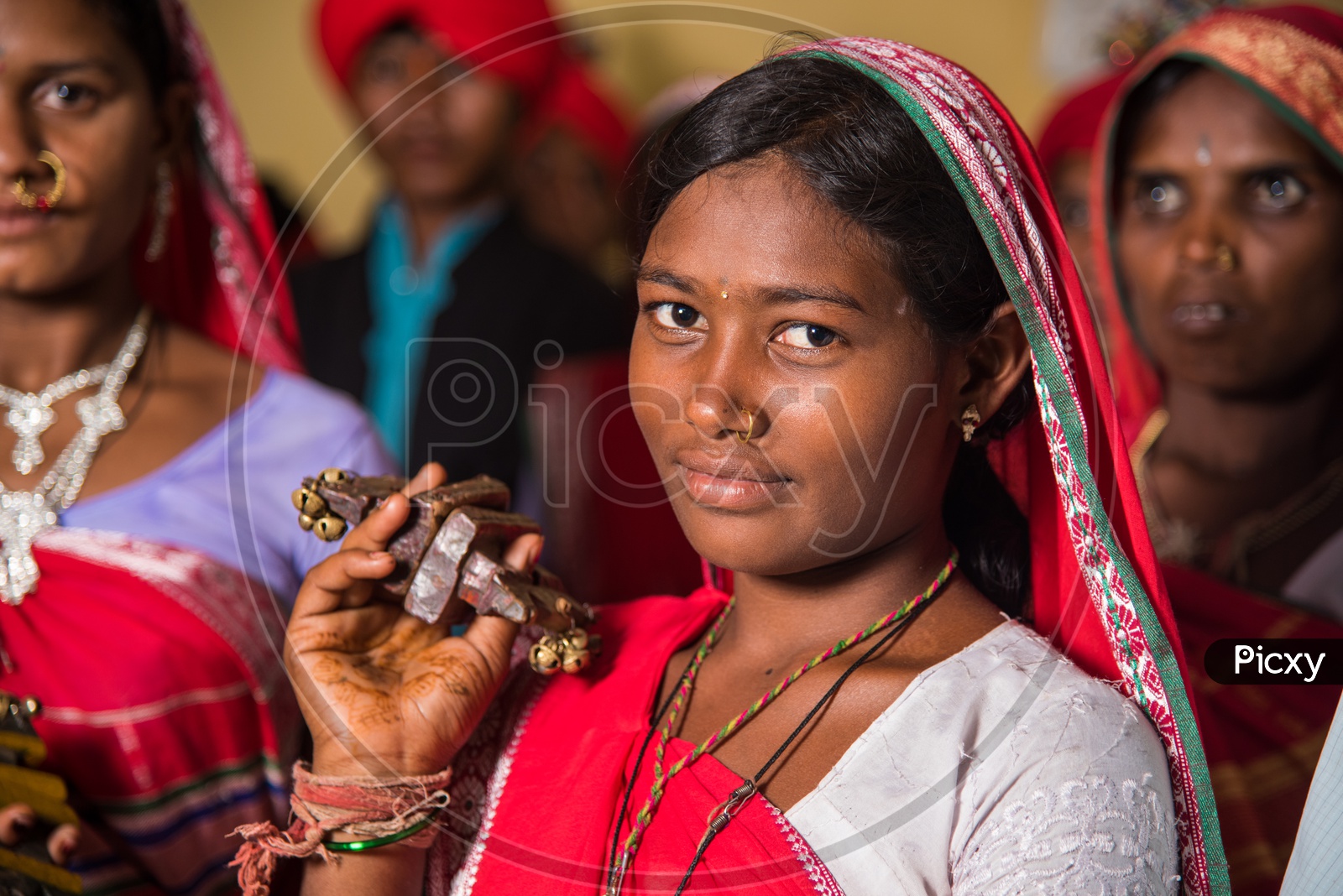 Tribal Woman Wearing The Traditional  Tribal Dress At World Tribal Day Celebrations in  Amravathi