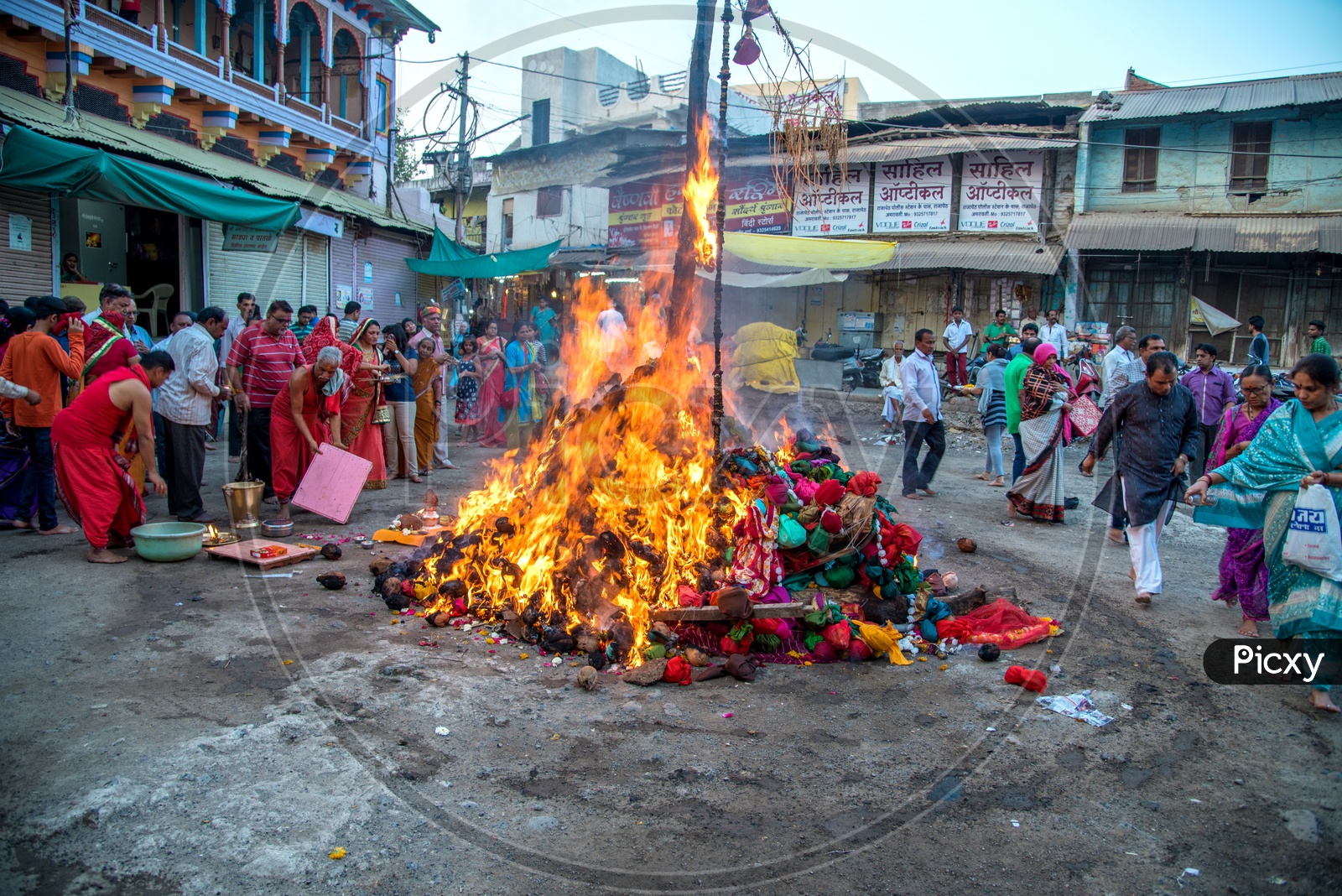 Image Of Indian People Celebrating Holika Dahan A Worship By Firing ...