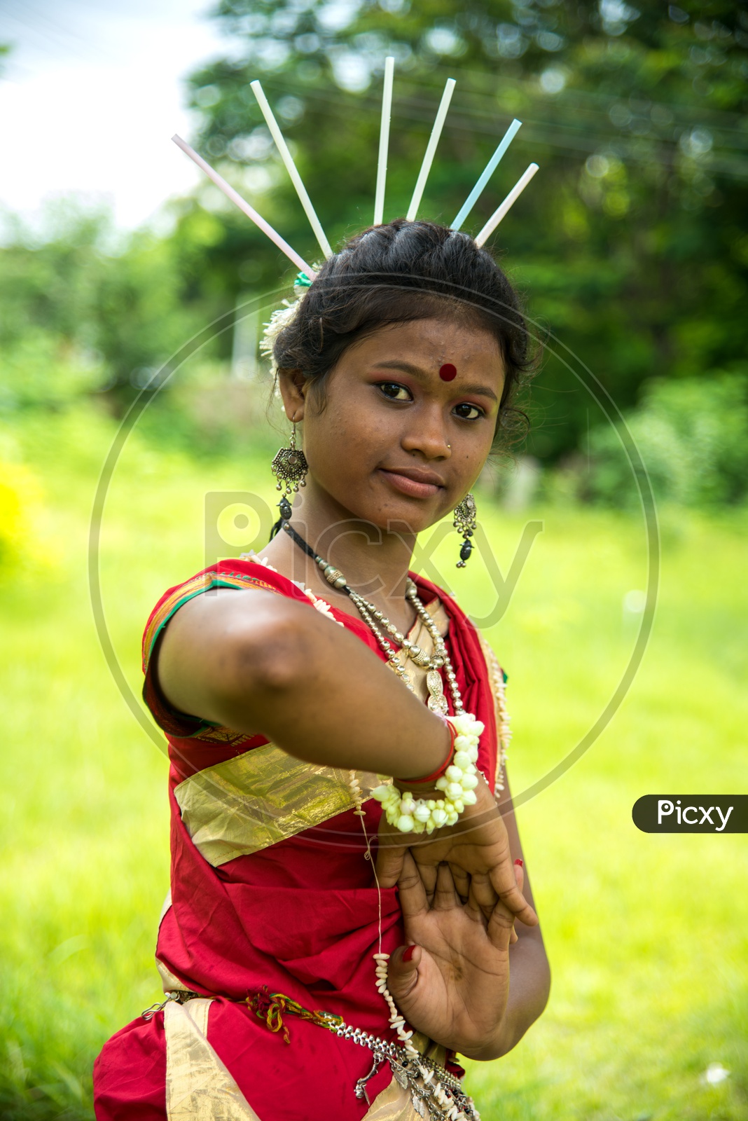 Tribal Woman Wearing Tribal Dress And Performing The Folk Dance At World  Tribal Day Celebrations in Amravathi