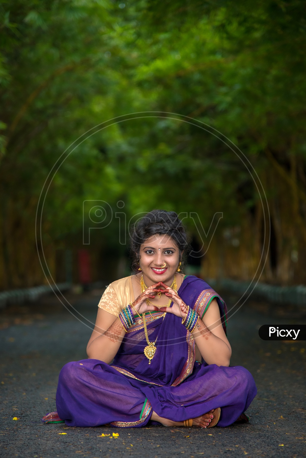 Stunning Young Indian Woman In A Traditional Saree Striking A Pose Amidst  Nature Photo Background And Picture For Free Download - Pngtree
