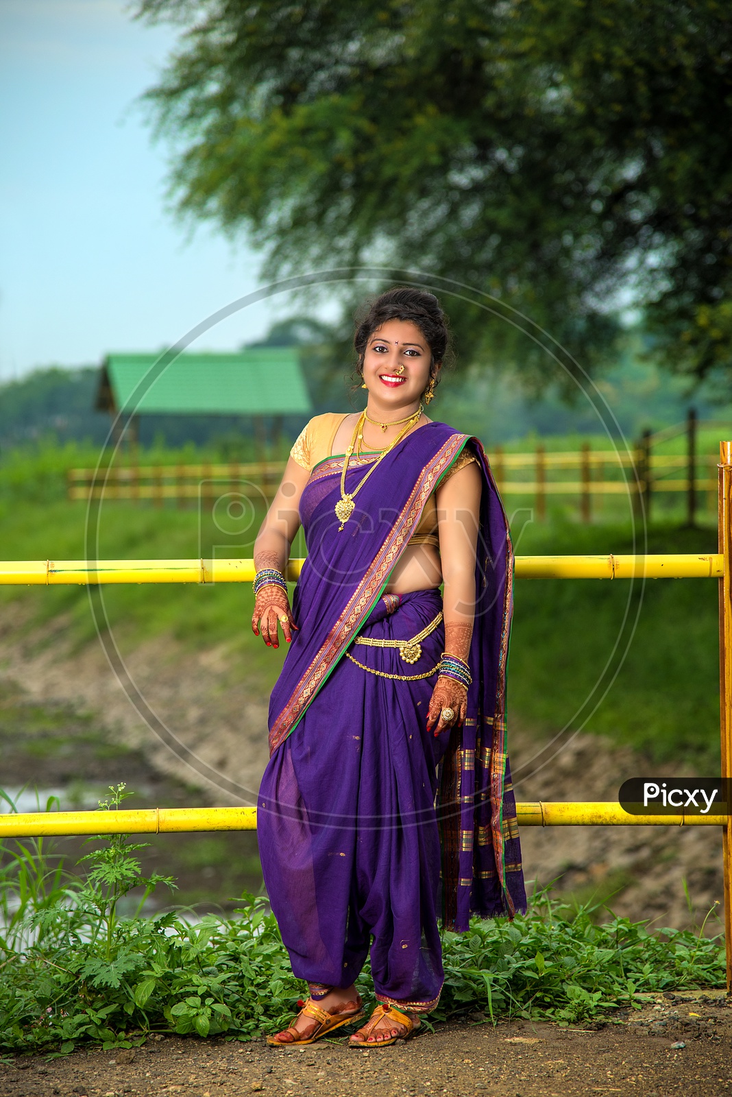 Buy Purple, Yellow/ Multi Saree With Blouse by Designer Medha Online at  Ogaan.com