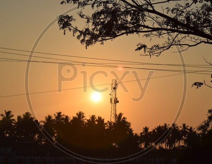 Sunset near a small temple on Chennai-Pondicherry highway