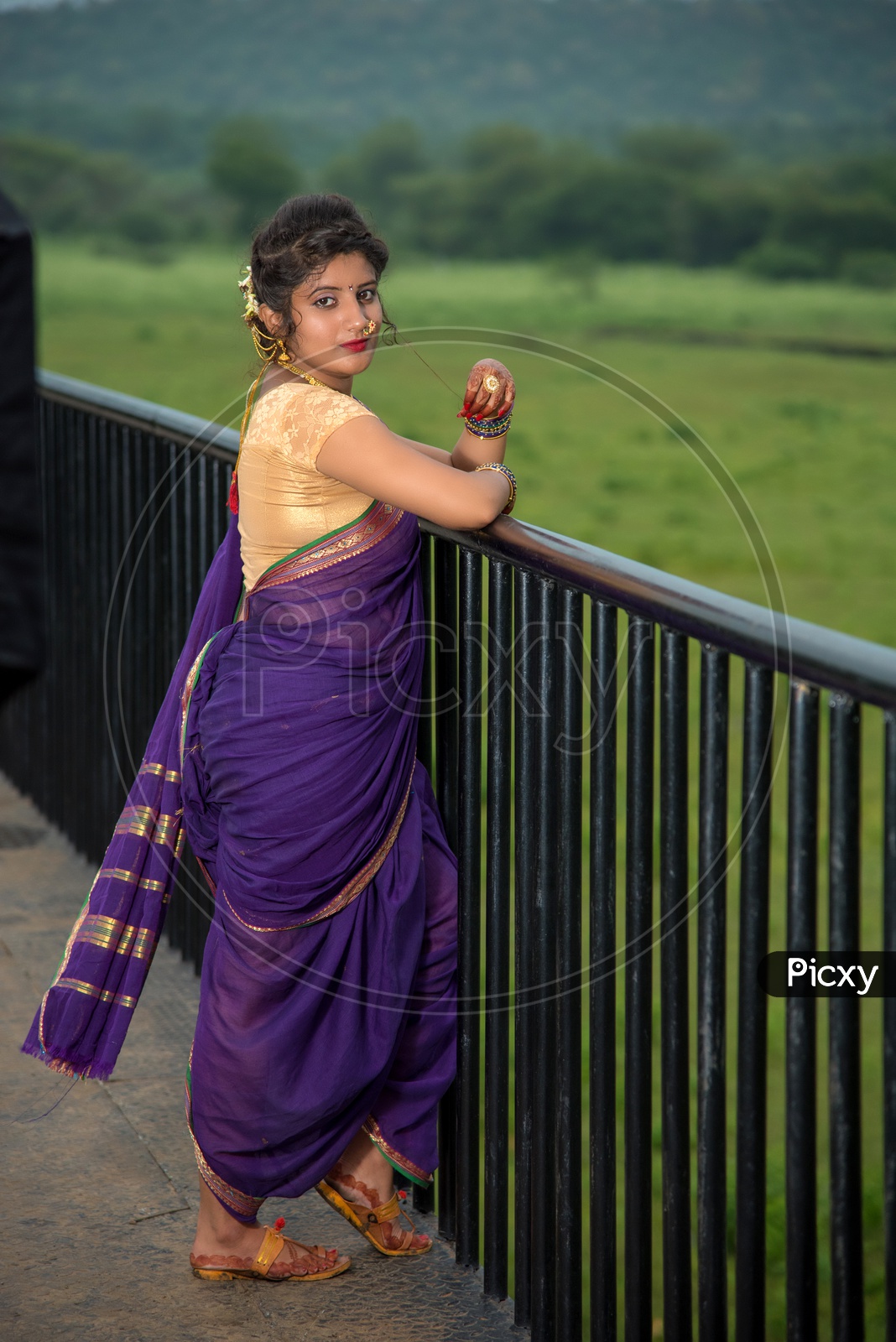 Beautiful Indian young girl in Traditional Saree posing outdoors Stock Photo  - Alamy