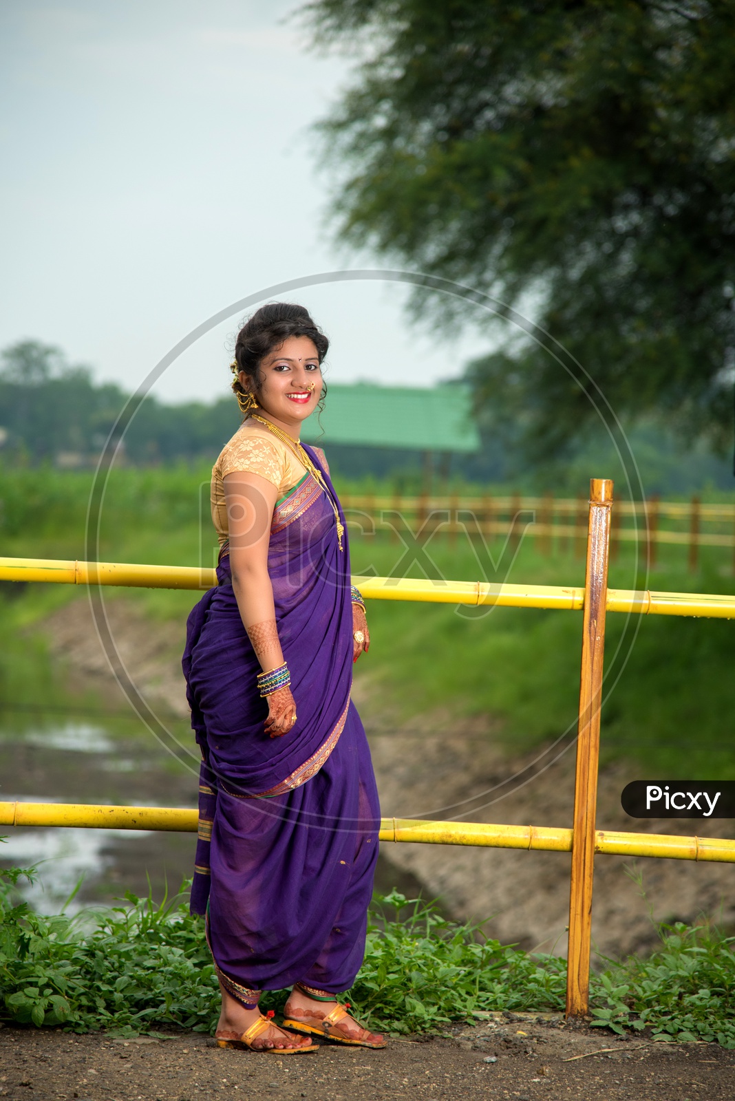 Beautiful Indian young girl in Traditional Saree posing outdoors 5577881  Stock Photo at Vecteezy