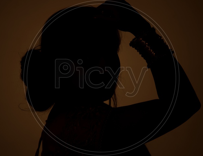 Silhouette Of an Young Traditional Indian Woman Wearing a Elegant Saree And Posing