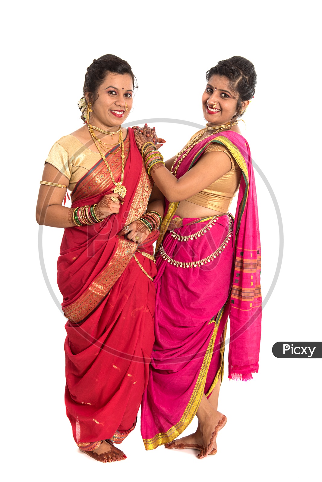 Image of Portrait Of a Young Traditional Marathi Woman Wearing an Elegant  Sari And Posing With Smile Face And With Expression On an Isolated White  Background-SF980106-Picxy