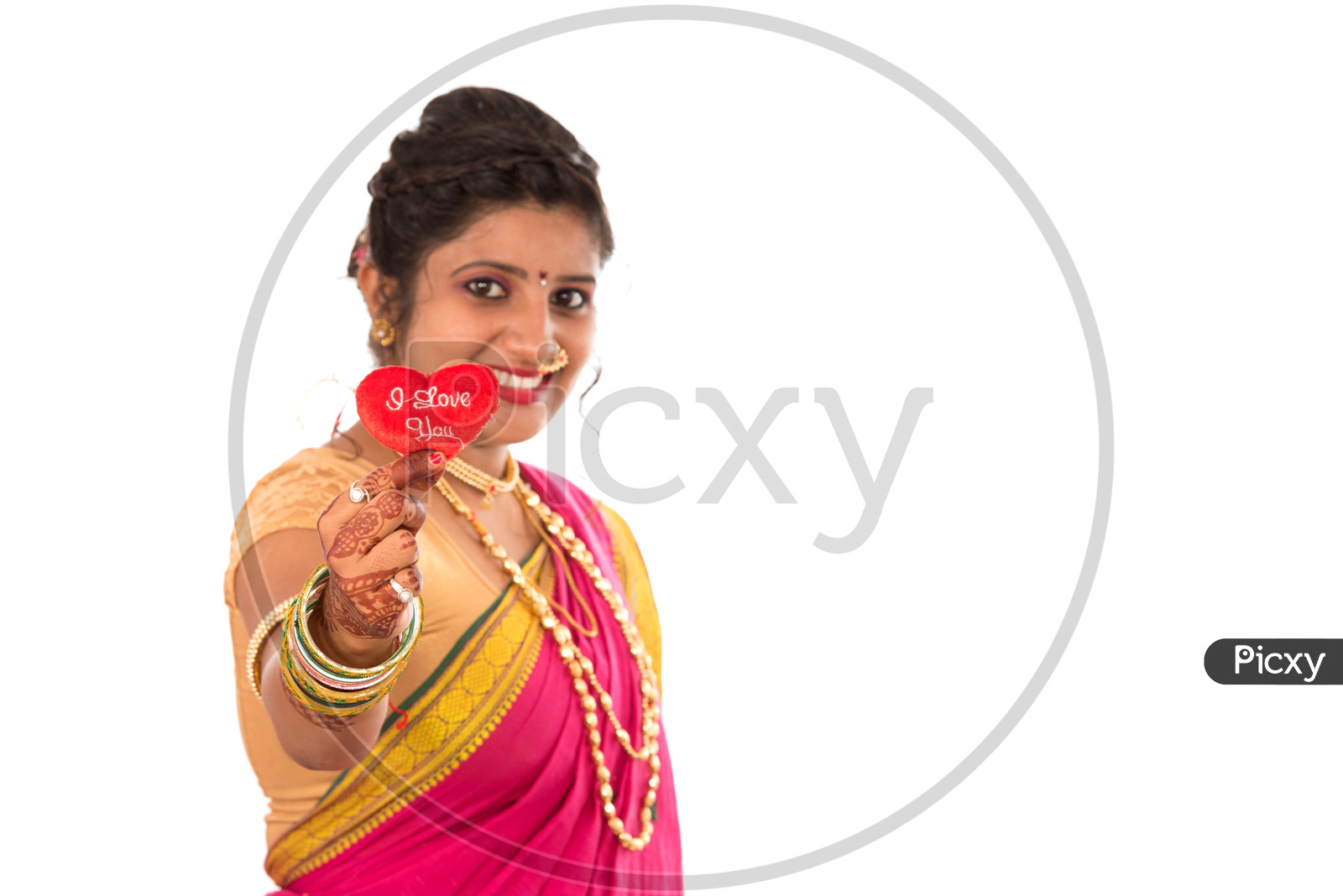 Image of A Traditional Marathi Woman Showing I Love You Placard On an