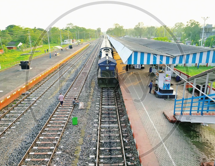 Train Standing In a Indian Railways Railway Station  in Rural Village