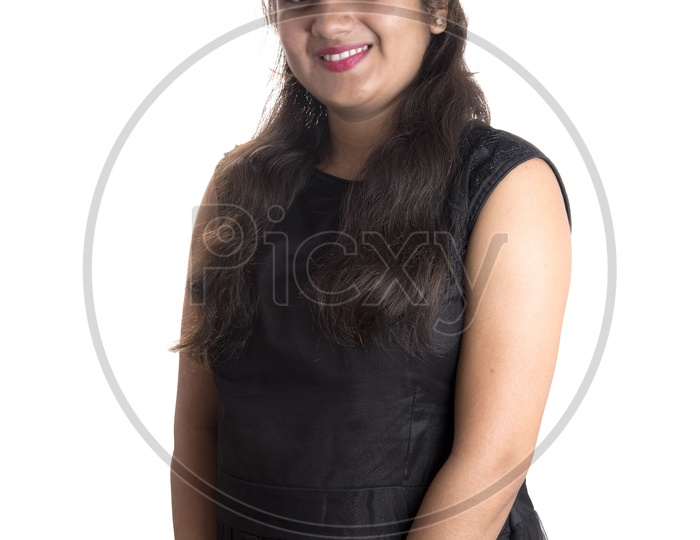Portrait of a Pretty Young Woman  With Smile Face and Posing Over am Isolated White   Background