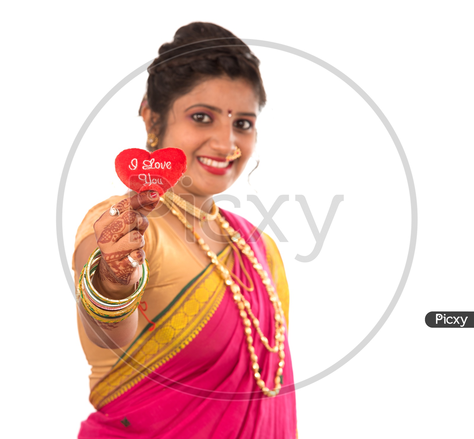 Image of A Traditional Marathi Woman Showing I Love You Placard On an