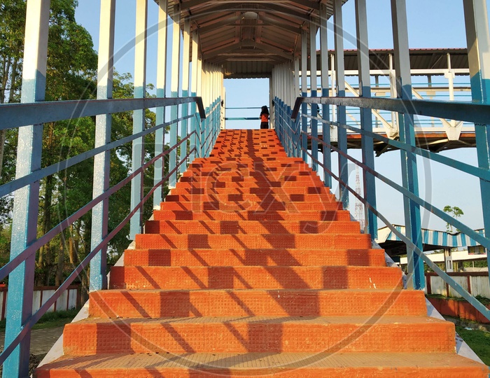 Staircase Or Steps To a Foot over Bridge  In a Railway Station