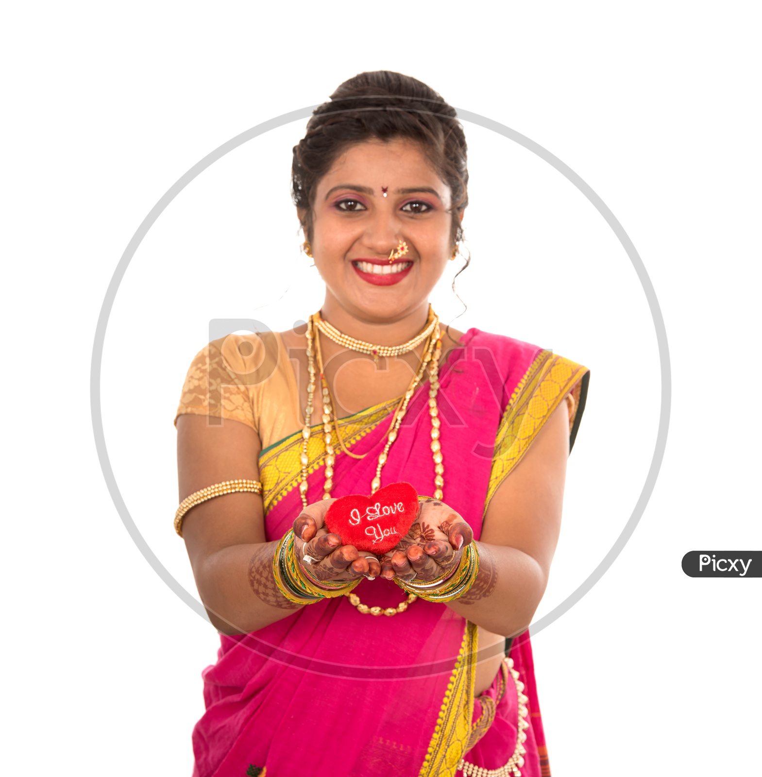 Image of A Traditional Marathi Woman Showing I Love You Placard On an