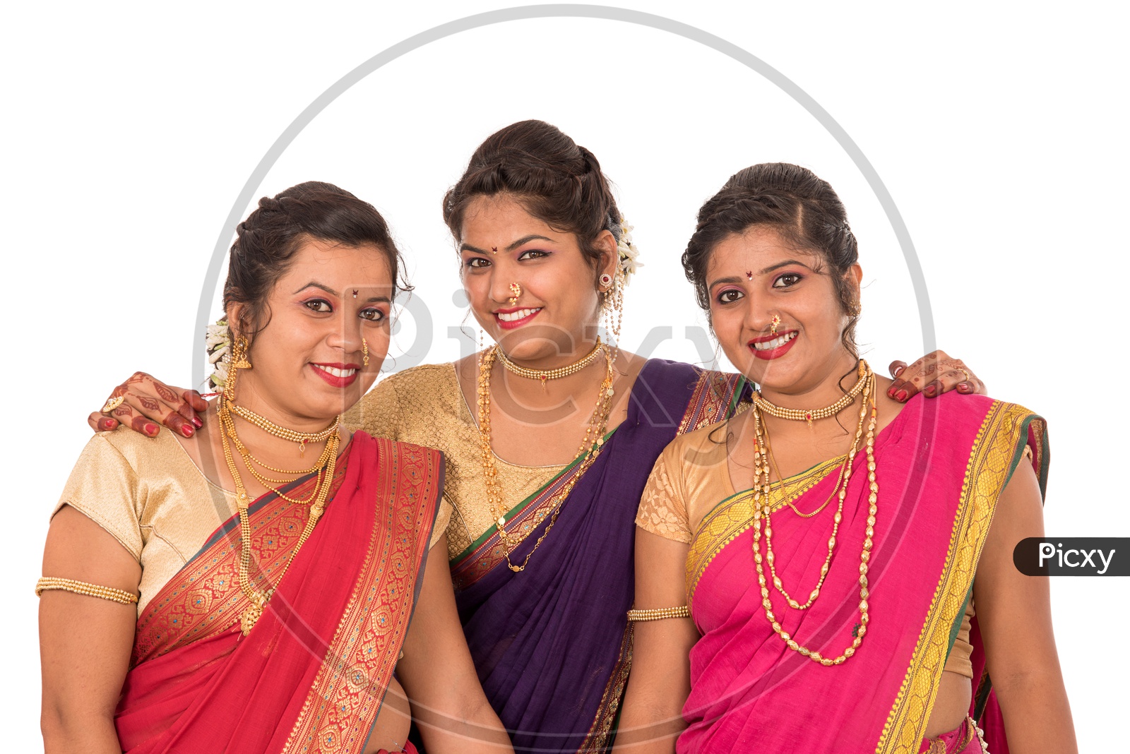 Portrait Of a Young Traditional Marathi Woman Wearing an Elegant Sari And Posing With Smile Face And With Expression  On an Isolated White Background