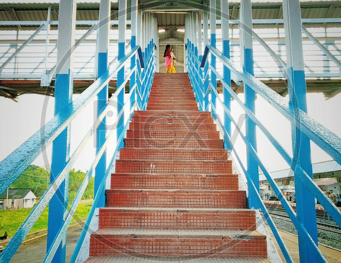 Staircase Or Steps To a Foot Over Bridge in a  Indian Railways Railway Station