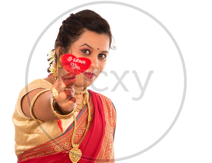 Image of A Traditional Marathi Woman Showing I Love You Placard On an