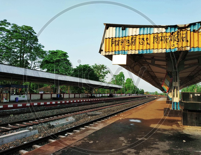 Platforms in  An Indian Rural Railway Station With Empty platforms
