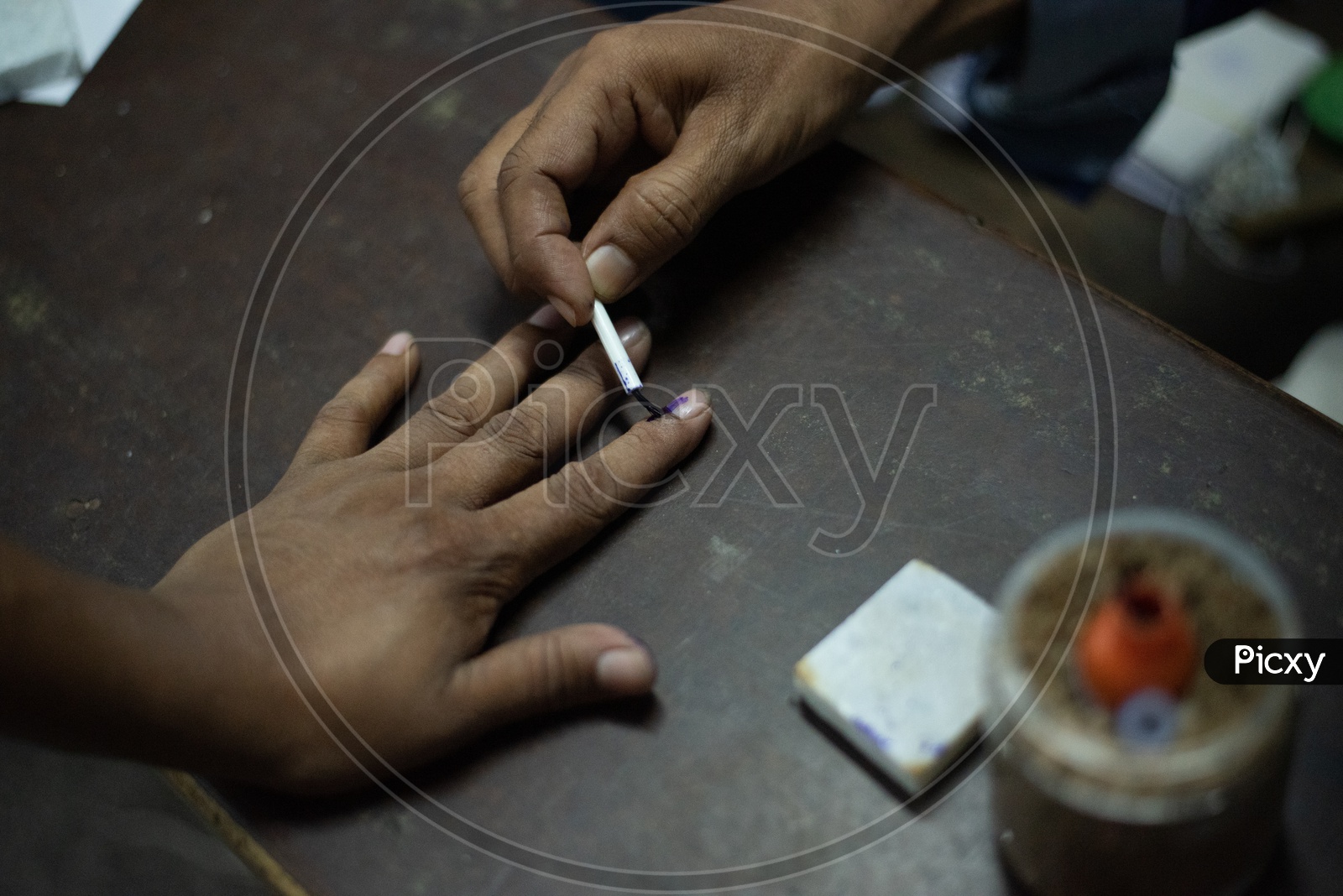 Voters Fingers Being Inked at a Polling Station at Polling Booths On Election Day
