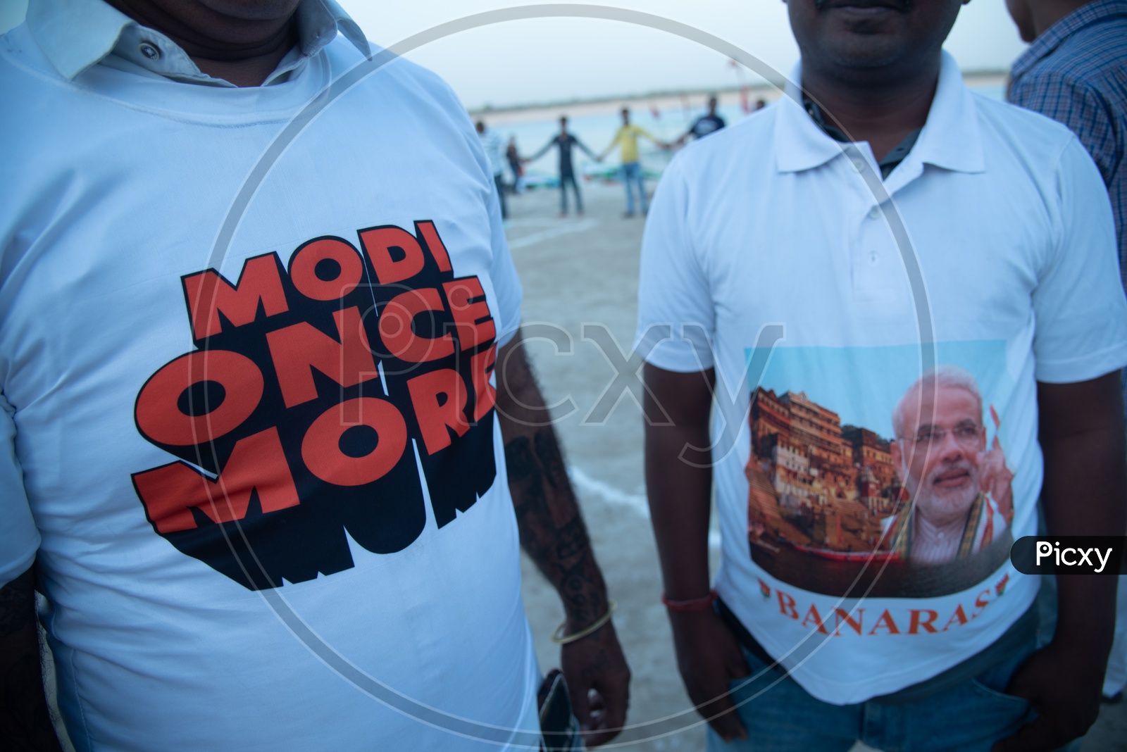 Modi Supporters Wearing Modi  Once More T-Shirts in Varanasi During Election Campaign of BJP