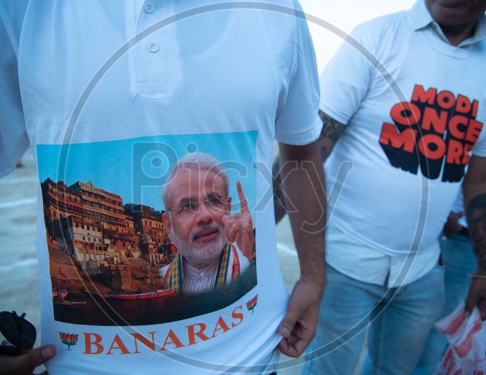 Modi Supporters Wearing Modi T-Shirts in Varanasi During Election Campaign of BJP
