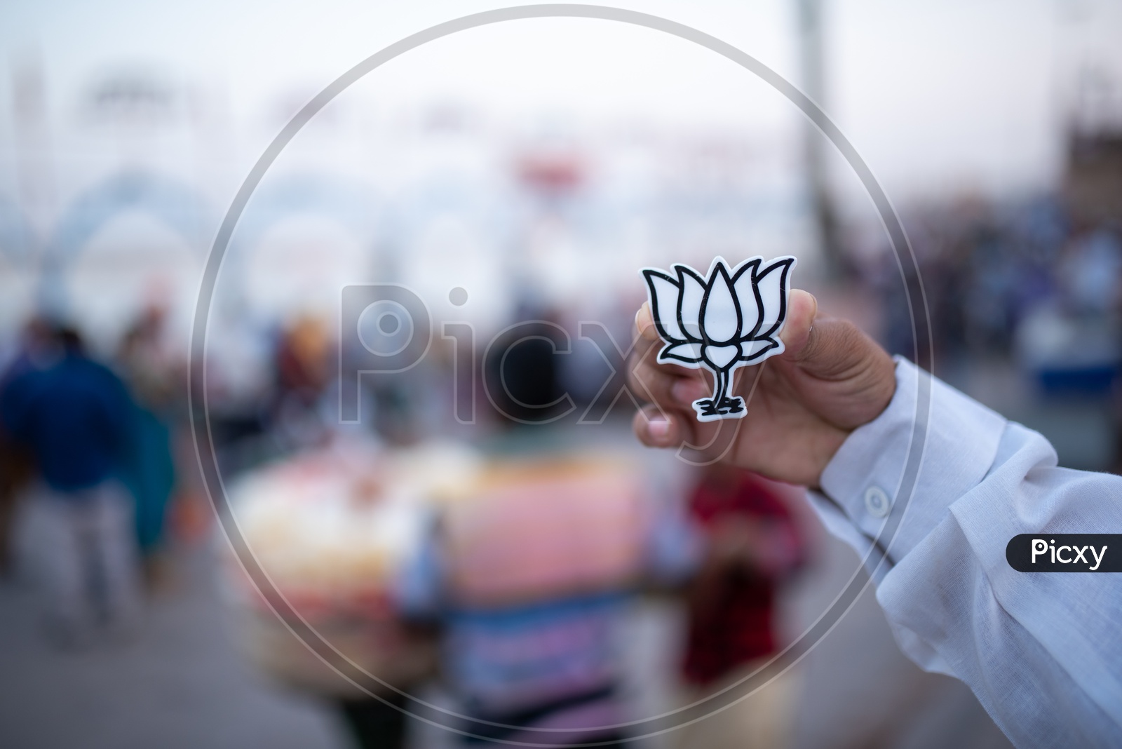 Modi Supporters  Holding  BJP  Lotus Symbol Badges During The Election Campaign For Lak Sabha General Elections 2019
