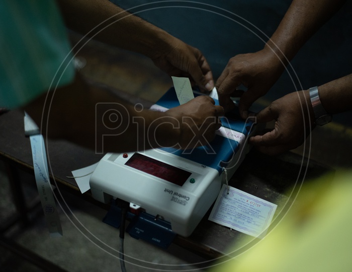 Election Commission Polling Booth Officer Sealing The EVM Control Unit  After The Election on a Election Day