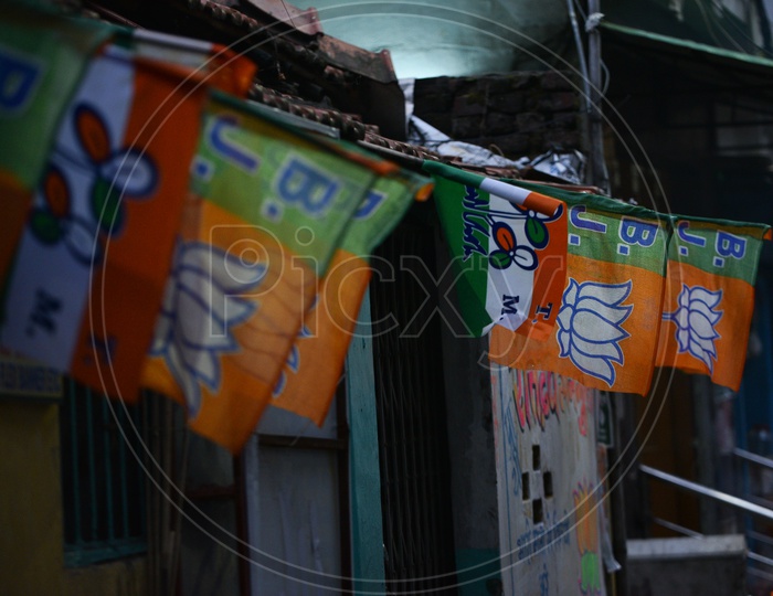 BJP Party Flags Tagged On the Streets Of  Kolkata As a part of Election Campaign For Lok Sabha Elections 2019