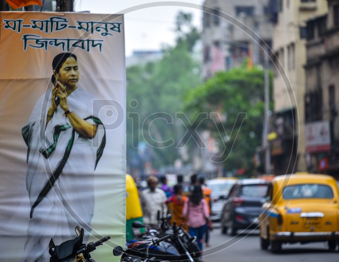 Mamata Benerjee  Banners On the Streets Of Kolkata As a Part Of Election Campaign in West bengal
